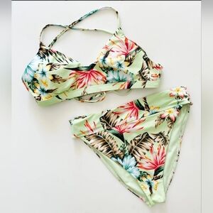 Hurley Green Hawaiian Tropical Floral High Rise Bikini